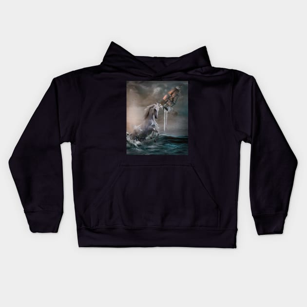 Unicorn Kraken Giant Sea Monster Kids Hoodie by Random Galaxy